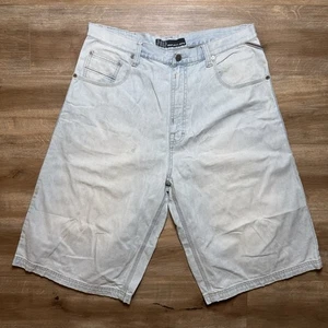 Vintage Y2K Royal Blue Jean Shorts Men 36 Baggy Wide Leg Dirty Wash Skater Work - Picture 1 of 13