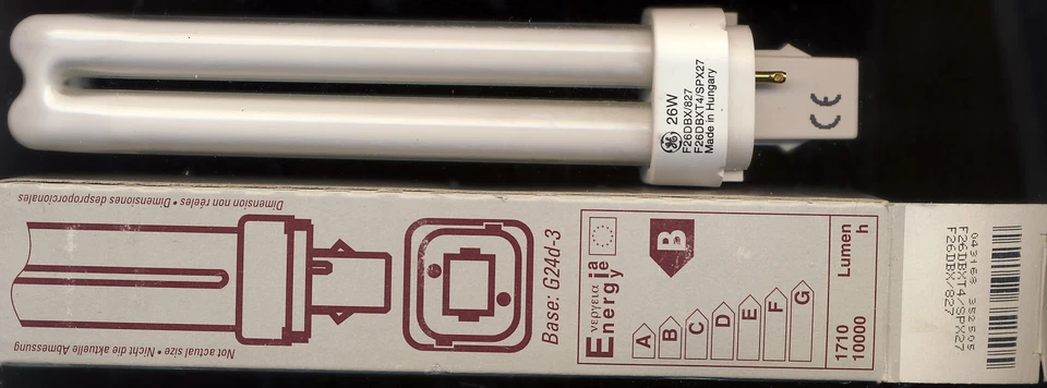 TWO (2) GE Biax® D 2-pin, Internal Starter, T4 26watt Compact Fluorescent bulbs - Image 1 of 1