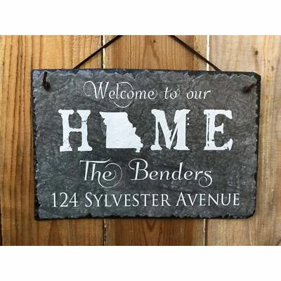 Letrero de estado del hogar de pizarra personalizable - hecho a mano y personalizado con nombre, dirección Foto 1 de 4