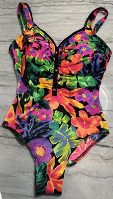 Traje de baño Maillot Baltex talla 12 Body ID de una pieza vintage tropical floral vibrante Foto 1 de 4