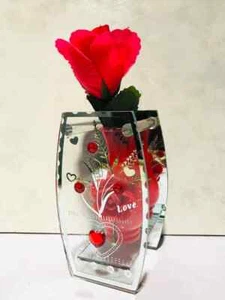 Valentine Love Ornaments Red Glass Vase Flower Pot Holder Bottle Free Shipping - Picture 1 of 12