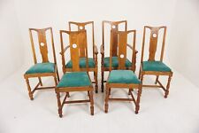 6 Inlaid Oak Arts and Crafts Dining Chairs (4 + 2), Scotland 1910, H883