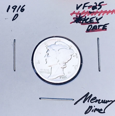 1916-D Denver Mint Mercury Dime, KEY Date! RARE This Nice! Cover
