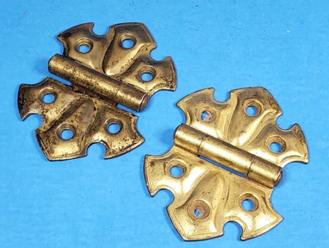Cabinet Hinges Vintage Originals Flush Mount Butterfly Style Worn Plating Pair Cover
