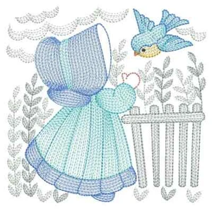 Sunbonnet Sue Quilt Blöcke 10 bestickt wunderschön NEU - Bild 1 von 8