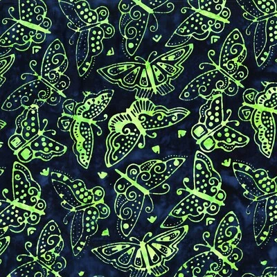 Laurel Burch Batik Menagerie Big Butterfly Multicolor Green Fabric By FQ 1/4 YD - Image 1 of 4