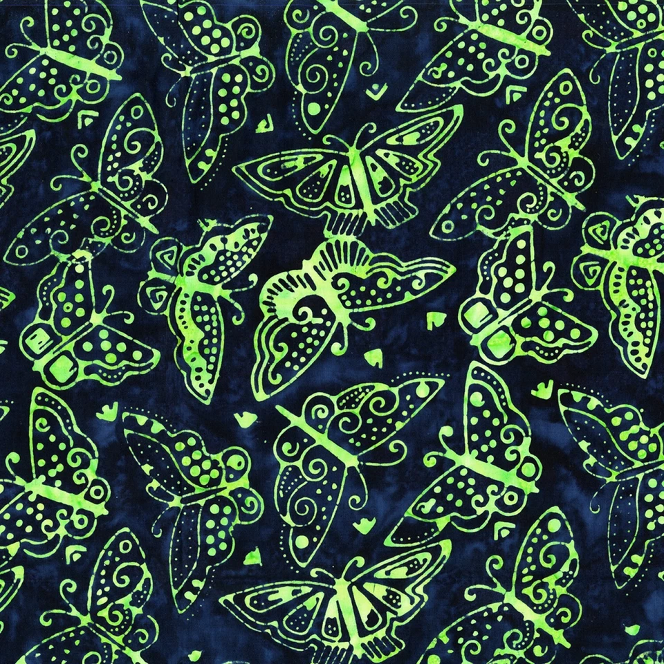 Laurel Burch Batik Menagerie Big Butterfly Multicolor Green Fabric By FQ 1/4 YD - Image 1 of 4