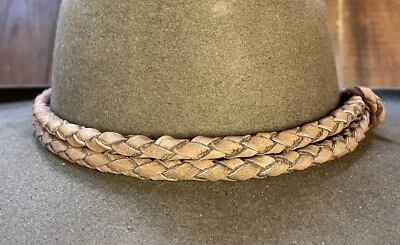 USA HANDMADE TAN BRAIDED BUFFALO LEATHER WESTERN HATBAND/STAMPEDE SET - Image 1 of 4