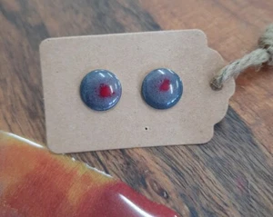 Resin Dot Stud Earrings - Grey & Red - Picture 1 of 1