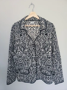 Chico's Womens 3 XL Silk Cotton Knit Jacquard Sweater Blazer Button Front Beige - Picture 1 of 11