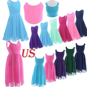 Kids Girl Chiffon Flower Dress Teens Junior Bridesmaid Wedding Party Dance Dress - Picture 1 of 66