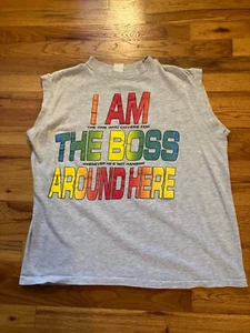 Vintage 80s "I'm the Boss Around Here!" Funny Sleeveless Graphic T-Shirt Mens M - Picture 1 of 2