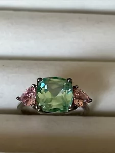 Avon Ring Size 6 Sterling Silver Green & Pink 925 Glows! - Picture 1 of 8