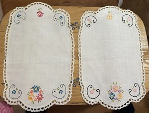 Collectible Doily Set 2 Hand Embroidered TABLE OR TRAY DOILIES SUMMER BOUQUET - Picture 1 of 7