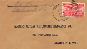 Wisconsin Cover 1949 ATHENS Duplex Cxl to Farmers Mutual Ins Madison - Lehman - Picture 1 of 3