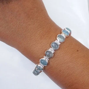 Natural Aquamarine Bracelet 925 Sterling Silver Aquamarien Birthstone Aqua-B021 - Picture 1 of 3