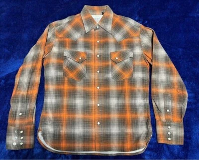 Camisa Western Cabeza Plana Franela Cuadros Naranja Para Hombre Talla 38 De Japón Foto 1 de 4