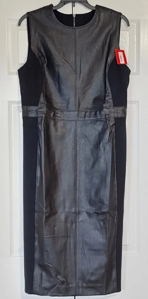 Spanx 20393R Leather-Like Combo Fitted Sheath in Luxe Black Dress L