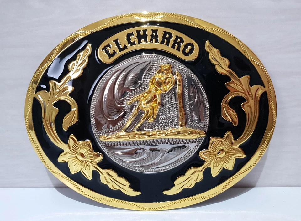EL CHARRO Fibbia E203 Ovale Nero e Oro (8 x 10,5) cm Peso 100 Grammi (PANINARO) - Bild 1 von 1