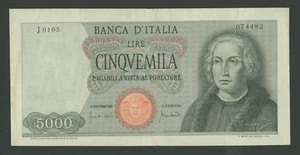 🔴ITALY  5000 Lire  1970  aXF   P98c  1st type - C. Colombo / Mythical seahorse - Picture 1 of 2