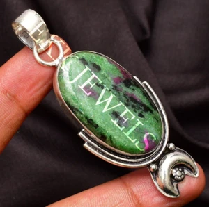 Ruby Zoisite 925 Sterling Silver Gemstone Handmade Jewelry Pendant 2.10" - Picture 1 of 8