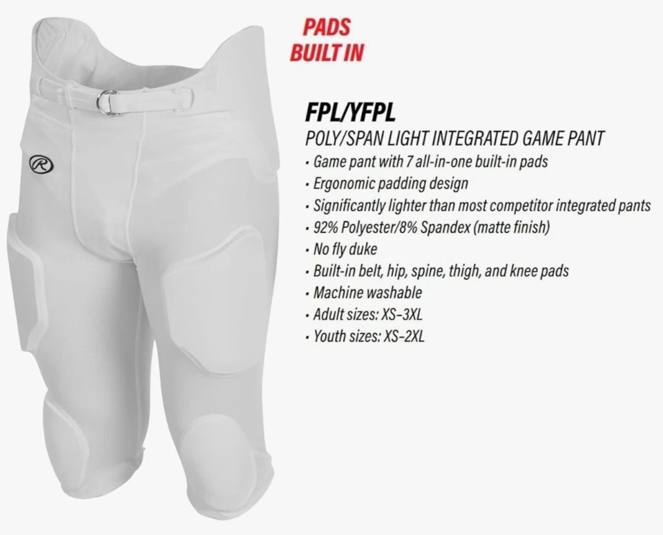 Rawlings Football Pants White Size Large Ah32