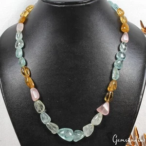 NATURAL UNTREATED MULTIGEMS CABOCHON TUMBLE BEADS SINGLE STRAND 270 CTS NECKLACE - Picture 1 of 8