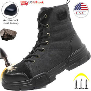 Mens Military boots Work Safety Shoes Steel Toe Bulletproof Boots Indestructible
