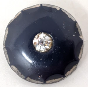 Vintage Single Clear Rhinestone Navy Blue Round Scalloped Fashion Shank Button - Picture 1 of 2