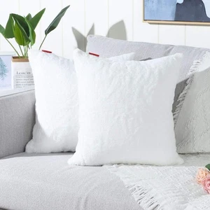 Pack of 2 Pure Snow White Faux Fur Fuzzy Cozy Soft Decorative Throw Pillow Co... - Picture 1 of 7
