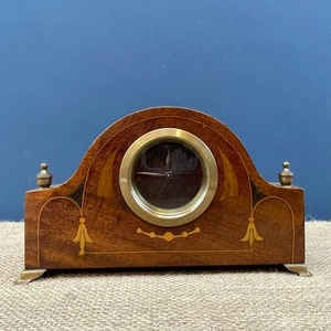 ANTIQUE VICTORIAN INLAID MAHOGANY MANTEL CLOCK W/ BRASS DETAILS - Picture 1 of 13