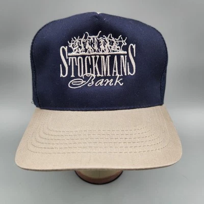 Stockmans Banco Sombrero Adulto Hombre Azul Marino Bronceado A Presión Espalda Camionero Sombrero Gorra Ajustable Foto 1 de 4