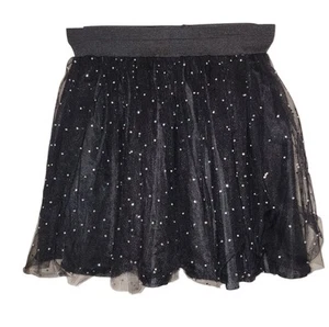 Layered Black Tulle Tutu Skirt Girls Size X14/16 Rhinestones Elastic Waistband - Picture 1 of 3