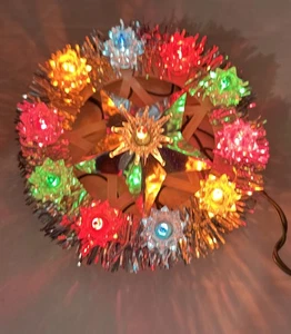 Vintage Sm. Kranz/silber Stern & Lametta blinkender Lichtbaumspitze - Bild 1 von 4