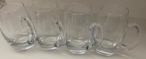 MCM Hand Blown Crystal Beer Mugs Applied  Handles 4 Cups 1950’s - 60’s Unused 6” - Picture 1 of 8
