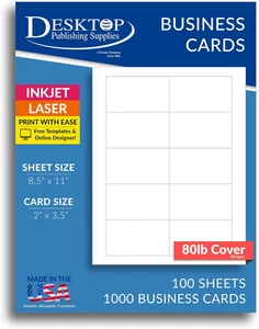 Heavyweight White Blank Business Card Paper - 100 Sheets / 1000 Business Cards - Picture 1 of 11