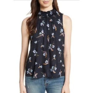 REBECCA TAYLOR NATALIE ÄRMELLOSES SEIDENTOP MIT BLUMENDRUCK MARINEBLAU GRÖSSE 2 - Bild 1 von 8