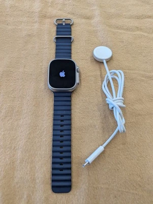 Apple Watch Ultra 2 49MM Titanium/Ceramic Case W/Anchor Blue Ocean Band OS GREAT - Image 1 of 4