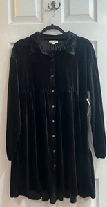 Easel Deep Red Button Up Velour Dress, Size Small, Long Sleeve Elastic At Wrist  - Picture 1 of 4