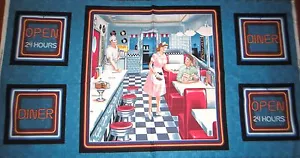 Todays Special Cotton Fabric Fifties Restaurant DINER Quilt Panel Fabric - Picture 1 of 1