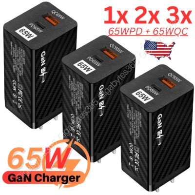 1-3PACK 65W GaN USB Type C Charger PD QC3.0 Adapter Lot For iPhone Samsung Brick - Image 1 of 4