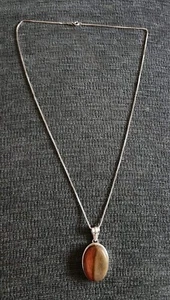STERLING SILVER & JASPER PENDANT & CHAIN - Picture 1 of 5