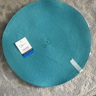 MAINSTAYS 15" MANTELES REDONDOS TEJIDOS TURQUESA NUEVOS + 4 SERVILLETAS CUADRADAS Foto 1 de 2