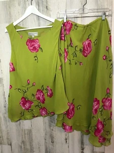 Donna Ricco Rock Outfit Gr. 18 2-teiliges Set grün Blumen asymmetrisch Rüschensaum - Bild 1 von 10