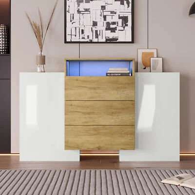 140cm Hochglanz Sideboard Kommode Schrank Highboard Anrichte mit LED Leuchten - Bild 1 von 4