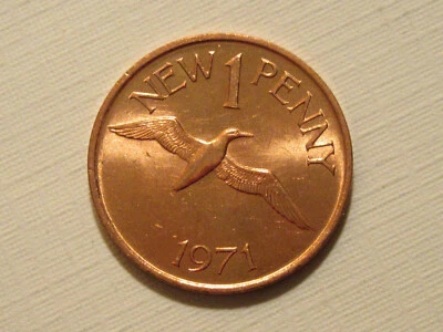 Moneda de centavo Guernsey 1971 alcatraz pájaro ¡bonitas monedas pequeñas!! Isabel II león Foto 1 de 2