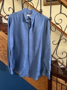 100% Capri Men’s Linen Shirt Color: Jeans Size M Retail $699 Camicia Tiberio - Picture 1 of 14