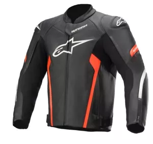 Nueva Chaqueta de Cuero Alpinestars Faster v2 Negro/Rojo Fluo Talla 48 - Imagen 1 de 3