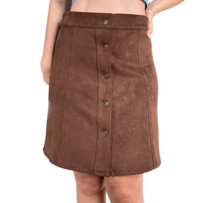 Falda mini de línea A de coñac marrón Chaps con botones frontales talla 4 casual de gamuza sintética Foto 1 de 4