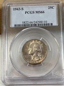 1943-S Washington Quarter PCGS MS66 Cert# 24298110 - Picture 1 of 4